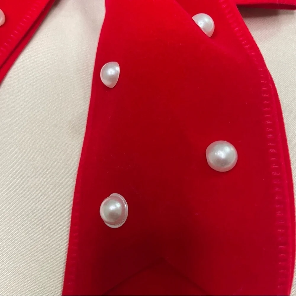 Red double layered pearl bow clip on accessories feminine chic valentines girl